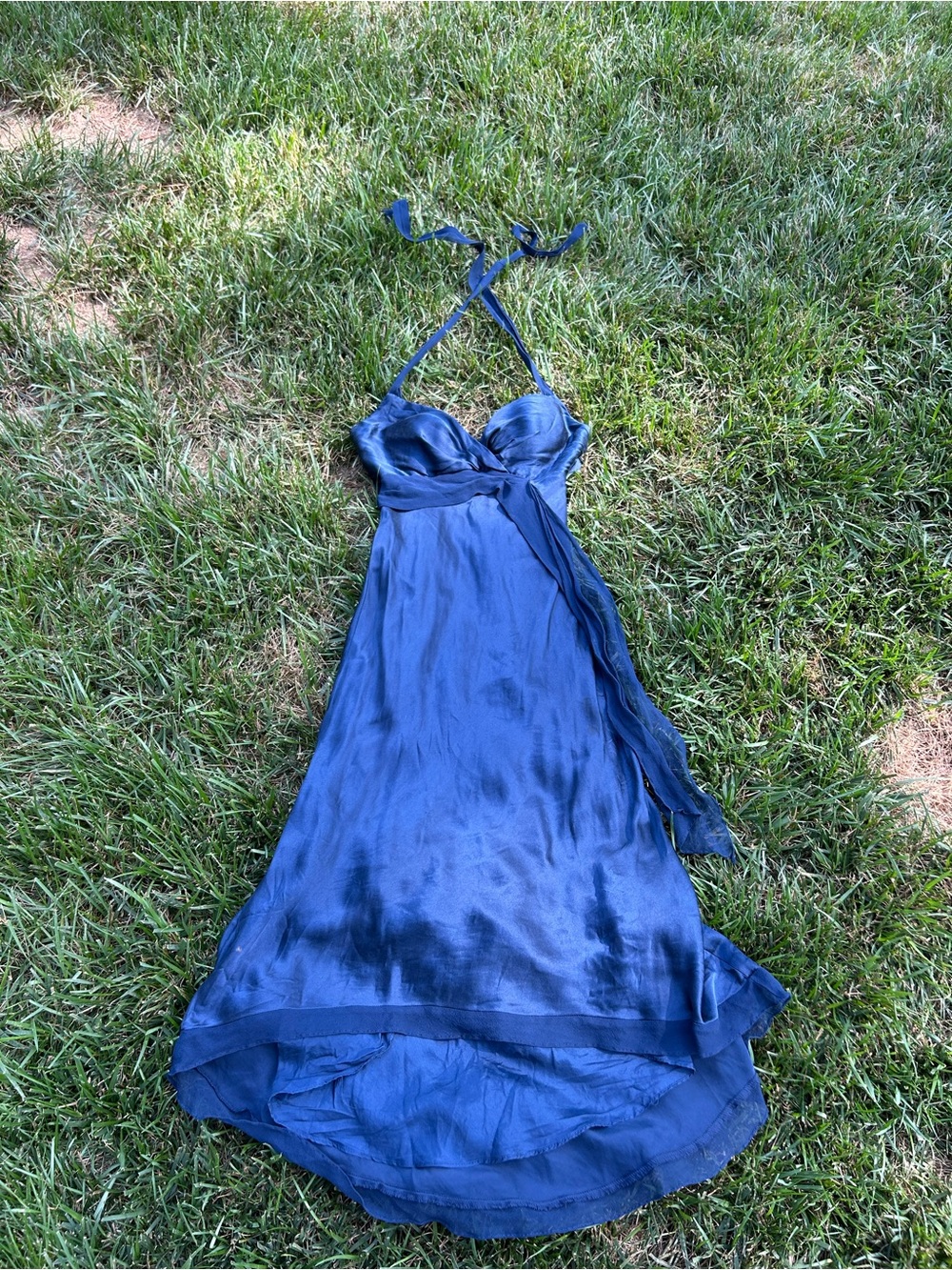 Vintage y2k Cache Silk Halter Dress size 6 blue high low whimsy floral summer